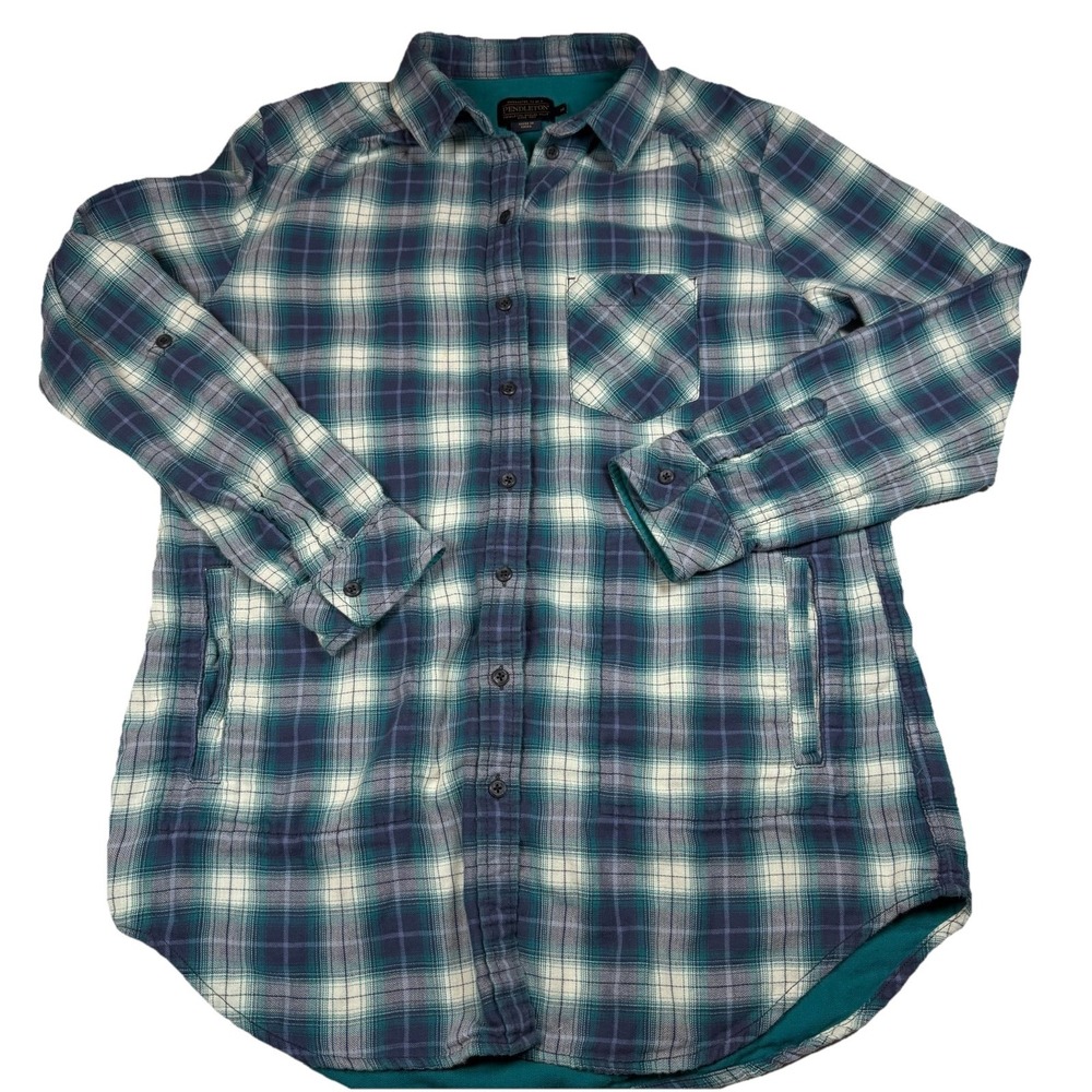 Pendleton Blue Peak Fleece Lined Plaid Shacket Womens Medium‎ Jacket Blue Green
